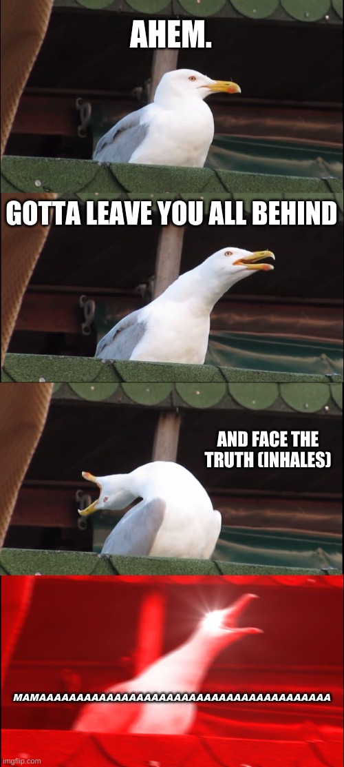 Inhaling Seagull | AHEM. GOTTA LEAVE YOU ALL BEHIND; AND FACE THE TRUTH (INHALES); MAMAAAAAAAAAAAAAAAAAAAAAAAAAAAAAAAAAAAAAAA | image tagged in memes,inhaling seagull | made w/ Imgflip meme maker