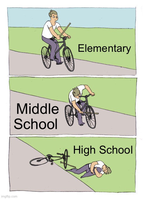 Am I right | Elementary; Middle School; High School | image tagged in memes,bike fall | made w/ Imgflip meme maker