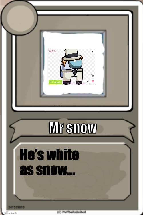 #11 | Mr snow; He’s white as snow... | image tagged in character bio | made w/ Imgflip meme maker