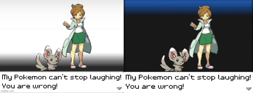 if you can't see a difference, here is both templates, side by side | image tagged in my pokemon can't stop laughing you are wrong,my pokemon can't stop laughing you are wrong dark mode | made w/ Imgflip meme maker