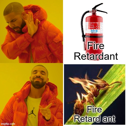 Drake Hotline Bling Meme | Fire Retardant; Fire Retard ant | image tagged in memes,drake hotline bling | made w/ Imgflip meme maker