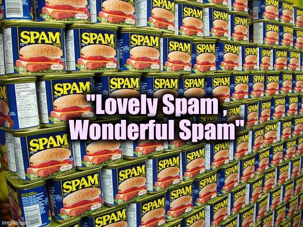 Spam, Delicous | "Lovely Spam ,
Wonderful Spam" | image tagged in spam delicous | made w/ Imgflip meme maker