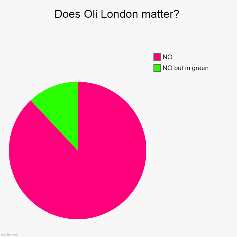 Does Oli London matter? | NO but in green, NO | image tagged in charts,pie charts | made w/ Imgflip chart maker