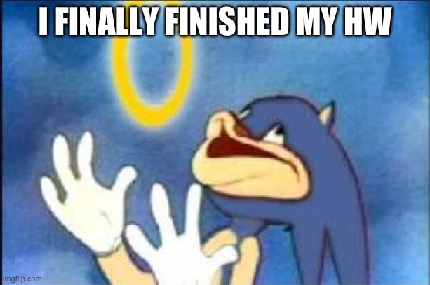 ree its 8:20 | I FINALLY FINISHED MY HW | image tagged in sonic derp | made w/ Imgflip meme maker