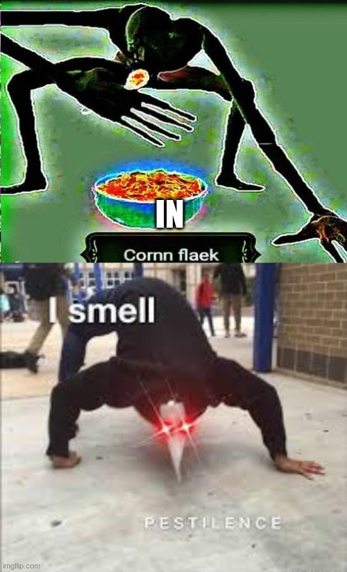 E | IN | image tagged in cornm flaek,i smell pestilence | made w/ Imgflip meme maker