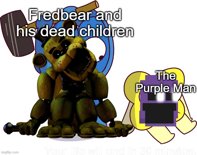 Fredbear and his dead children; The Purple Man | image tagged in fnaf | made w/ Imgflip meme maker