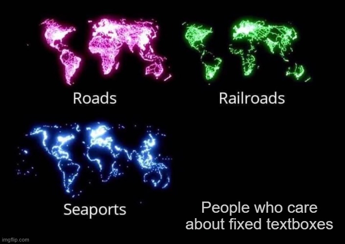 Roads Railroads Seaports fixed textboxes | People who care about fixed textboxes | image tagged in roads railroads seaports fixed textboxes | made w/ Imgflip meme maker