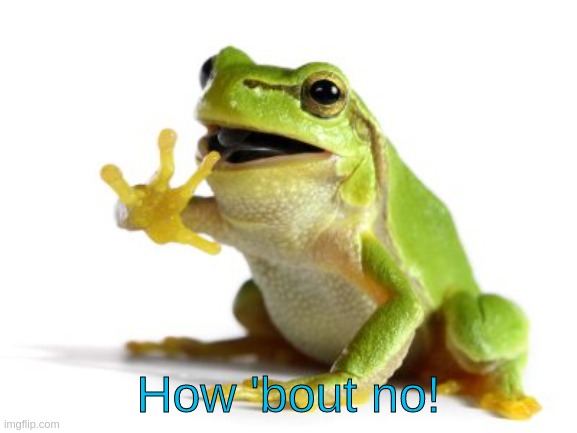 How 'bout no frog | How 'bout no! | image tagged in how 'bout no frog | made w/ Imgflip meme maker