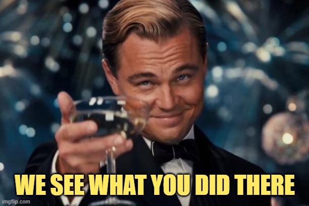 Leonardo Dicaprio Cheers Meme | WE SEE WHAT YOU DID THERE | image tagged in memes,leonardo dicaprio cheers | made w/ Imgflip meme maker