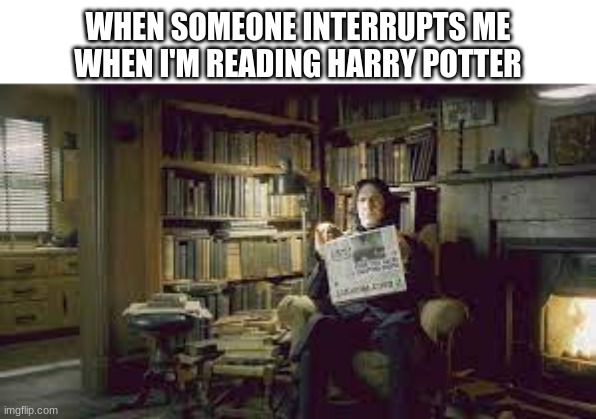 omg | WHEN SOMEONE INTERRUPTS ME WHEN I'M READING HARRY POTTER | image tagged in snape | made w/ Imgflip meme maker