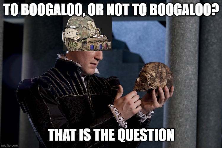 To Boogaloo or Not | TO BOOGALOO, OR NOT TO BOOGALOO? THAT IS THE QUESTION | image tagged in to be or not to be,2nd amendment,guns | made w/ Imgflip meme maker