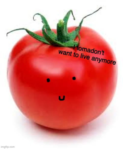 tomato | I tomadon't want to live anymore | image tagged in tomato | made w/ Imgflip meme maker