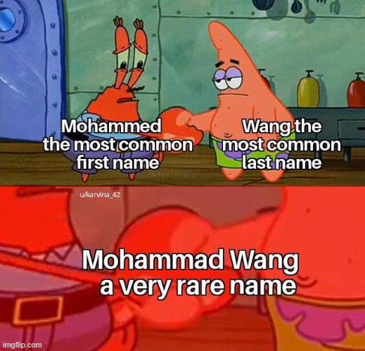 [a very rare name] | image tagged in mohammed,chinese,arab,names,repost,patrick star | made w/ Imgflip meme maker