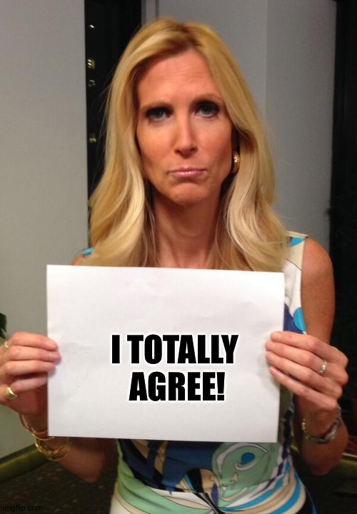 Ann Coulter Hashtag | I TOTALLY
 AGREE! | image tagged in ann coulter hashtag | made w/ Imgflip meme maker