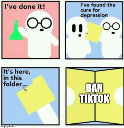 Ban TikTok | BAN TIKTOK | image tagged in cure for depression,memes,tiktok sucks | made w/ Imgflip meme maker