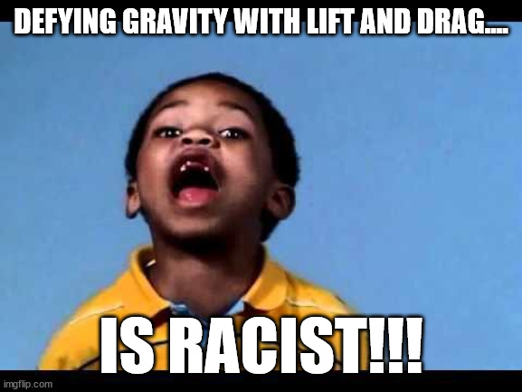 That's racist 2 | DEFYING GRAVITY WITH LIFT AND DRAG.... IS RACIST!!! | image tagged in that's racist 2 | made w/ Imgflip meme maker
