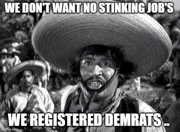 Invaders | WE DON'T WANT NO STINKING JOB'S; WE REGISTERED DEMRATS .. | image tagged in secure the border | made w/ Imgflip meme maker