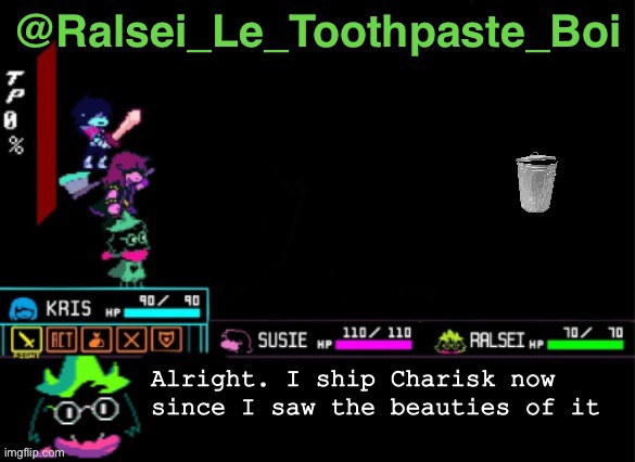 It isn’t actually that bad | Alright. I ship Charisk now since I saw the beauties of it | image tagged in ralsei_le_toothpaste_boi announcement template,undertale,please forgive me,doggie | made w/ Imgflip meme maker