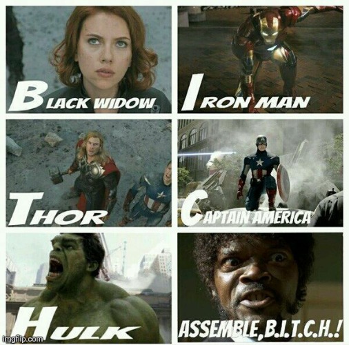 Funny stand on Marvel's Avengers!! (Sorry, It's unfeatured for some repost.) | image tagged in pulp fiction - samuel l jackson,funny,the avengers,marvel,memes | made w/ Imgflip meme maker