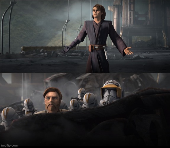 Anakin Surrenders and Obi-Wan watches | image tagged in anakin surrenders and obi-wan watches | made w/ Imgflip meme maker