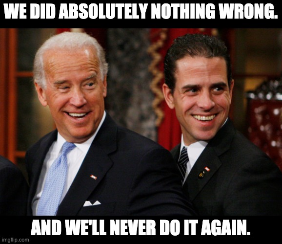 Nothing to see | WE DID ABSOLUTELY NOTHING WRONG. AND WE'LL NEVER DO IT AGAIN. | image tagged in hunter biden crack head | made w/ Imgflip meme maker