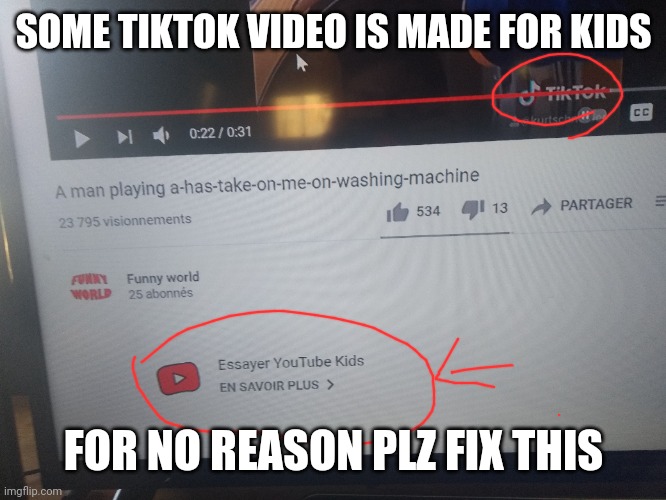 TikTok vid on YouTube is made for kids | SOME TIKTOK VIDEO IS MADE FOR KIDS; FOR NO REASON PLZ FIX THIS | image tagged in tiktok,youtube,coppa | made w/ Imgflip meme maker