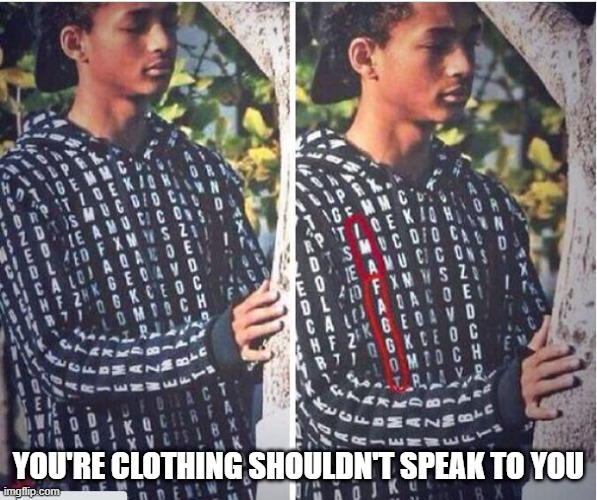 Words | YOU'RE CLOTHING SHOULDN'T SPEAK TO YOU | image tagged in you had one job | made w/ Imgflip meme maker