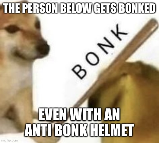 Bonk | THE PERSON BELOW GETS BONKED; EVEN WITH AN ANTI BONK HELMET | image tagged in bonk | made w/ Imgflip meme maker