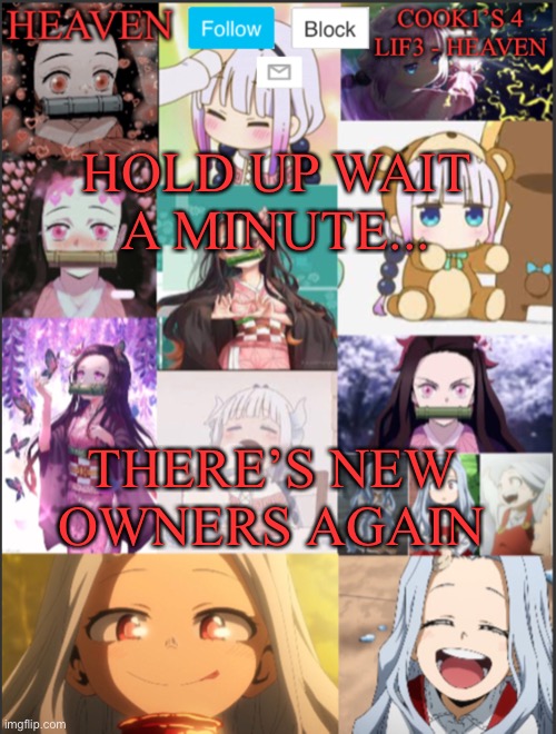 I eat cooki’s 4 days | HOLD UP WAIT A MINUTE... THERE’S NEW OWNERS AGAIN | image tagged in heavens temp adorable,heavy gaming | made w/ Imgflip meme maker