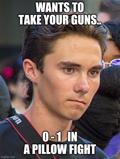 Hogg wash |  WANTS TO TAKE YOUR GUNS.. 0 - 1   IN A PILLOW FIGHT | image tagged in david hogg,my pillow,pillow,mike lindell,cnn,msnbc | made w/ Imgflip meme maker