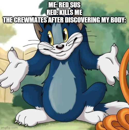 I went in my first idiot lobby yesterday. | ME: RED SUS
RED: KILLS ME
THE CREWMATES AFTER DISCOVERING MY BODY: | image tagged in tom and jerry - tom who knows hd | made w/ Imgflip meme maker