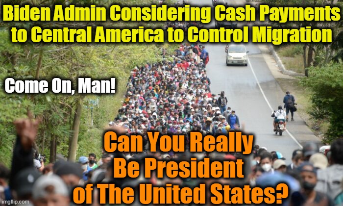 Or Do You Just Play One on TV? | Biden Admin Considering Cash Payments to Central America to Control Migration; Come On, Man! Can You Really 

Be President 
of The United States? | image tagged in joe biden,crazy,illegal immigration | made w/ Imgflip meme maker