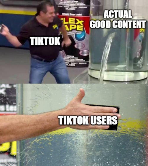 just stop | ACTUAL GOOD CONTENT; TIKTOK; TIKTOK USERS | image tagged in flex tape | made w/ Imgflip meme maker
