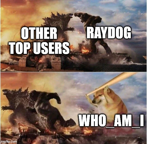 Kong Godzilla Doge | RAYDOG; OTHER TOP USERS; WHO_AM_I | image tagged in kong godzilla doge | made w/ Imgflip meme maker