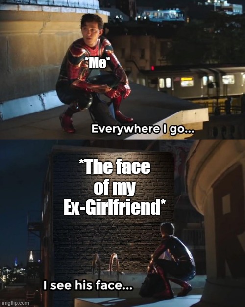 I don´t know why or how his face appear in every peruvian i saw! : | *Me*; *The face of my Ex-Girlfriend* | image tagged in spiderman i see his face | made w/ Imgflip meme maker
