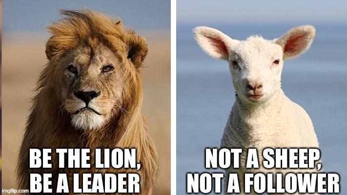 Be a leader, not a follower. | image tagged in christ,leader,lion vs lamb | made w/ Imgflip meme maker