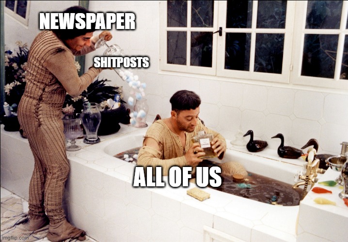 visitor | NEWSPAPER; SHITPOSTS; ALL OF US | image tagged in bathroom,soap,dirty,french | made w/ Imgflip meme maker