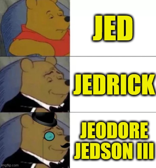 Fancy pooh | JED; JEDRICK; JEODORE JEDSON III | image tagged in fancy pooh | made w/ Imgflip meme maker