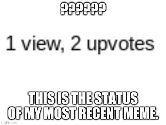 wut??? |  ?????? THIS IS THE STATUS OF MY MOST RECENT MEME. | image tagged in blank white template,upvotes,confusion | made w/ Imgflip meme maker