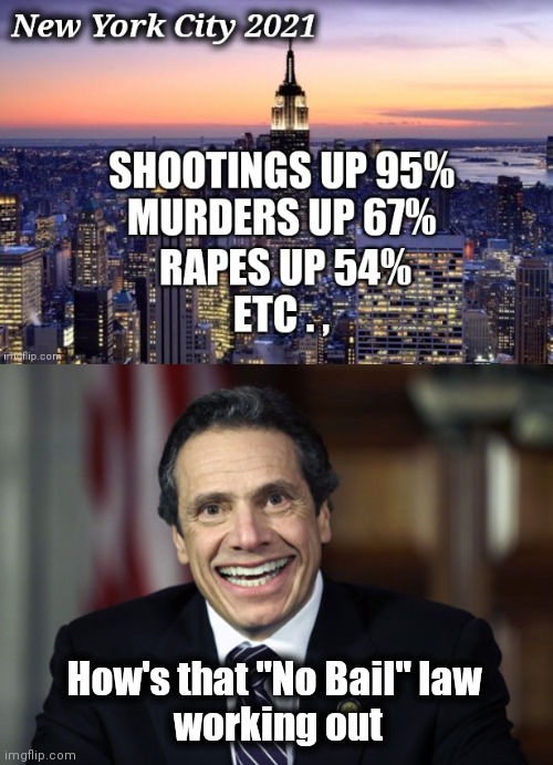 Why I want Cuomo gone |  How's that "No Bail" law 
working out | image tagged in andrew cuomo,law and order,well yes but actually no,criminals,easy | made w/ Imgflip meme maker