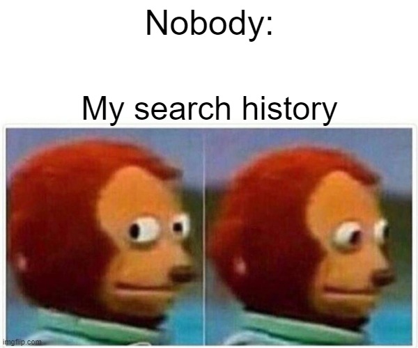 Help mr fbi | Nobody:; My search history | image tagged in memes,monkey puppet | made w/ Imgflip meme maker