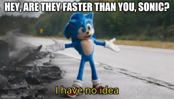 Sonic I have no idea | HEY, ARE THEY FASTER THAN YOU, SONIC? | image tagged in sonic i have no idea | made w/ Imgflip meme maker