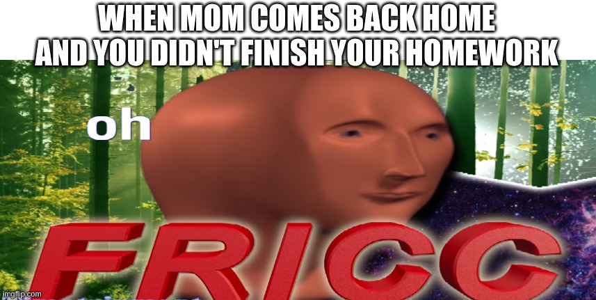 I know I'VE been there.... | WHEN MOM COMES BACK HOME AND YOU DIDN'T FINISH YOUR HOMEWORK | image tagged in meme man oh fricc | made w/ Imgflip meme maker
