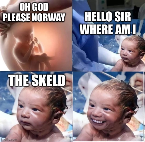 Hello sir where am i ? | HELLO SIR WHERE AM I; OH GOD PLEASE NORWAY; THE SKELD | image tagged in hello sir where am i | made w/ Imgflip meme maker