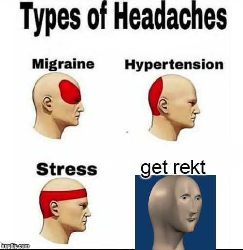 Types of Headaches meme | get rekt | image tagged in types of headaches meme | made w/ Imgflip meme maker