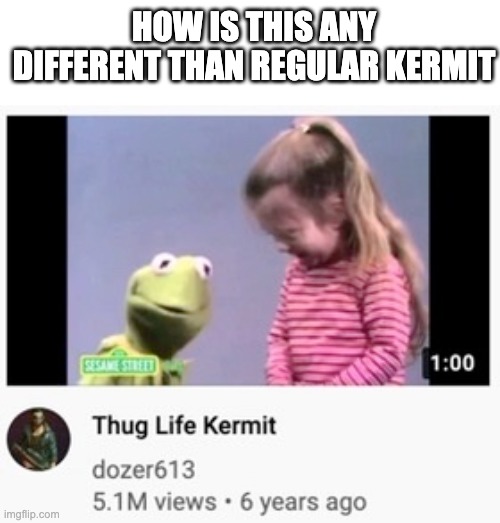 Kermit is always a thug life | HOW IS THIS ANY DIFFERENT THAN REGULAR KERMIT | image tagged in kermit the frog,kermit,the muppets,thug life | made w/ Imgflip meme maker