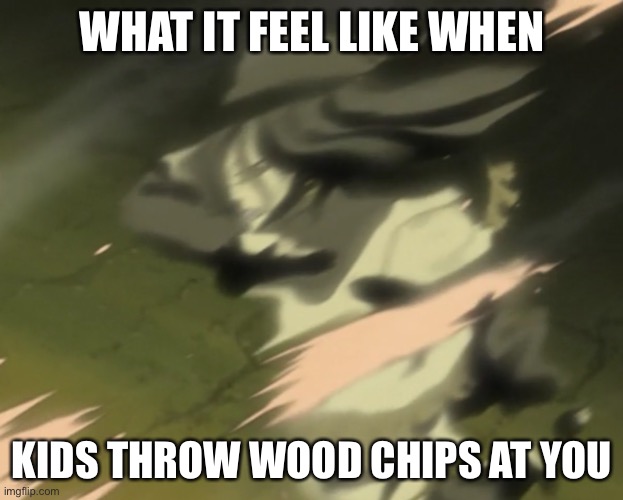 WHAT IT FEEL LIKE WHEN; KIDS THROW WOOD CHIPS AT YOU | image tagged in naruto,anime,villain | made w/ Imgflip meme maker