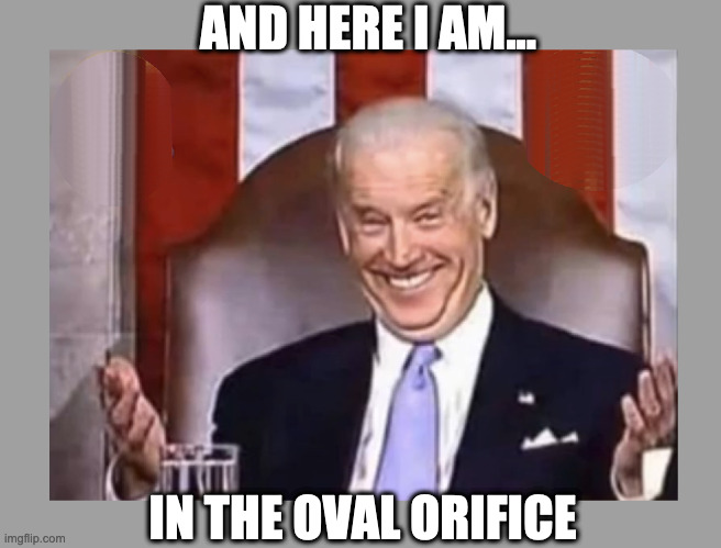 AND HERE I AM... IN THE OVAL ORIFICE | image tagged in biden,creepy,hidin with biden | made w/ Imgflip meme maker