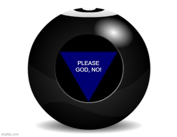 magic 8 ball | PLEASE GOD, NO! | image tagged in magic 8 ball | made w/ Imgflip meme maker