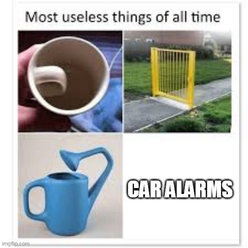 Most useless things | CAR ALARMS | image tagged in most useless things | made w/ Imgflip meme maker